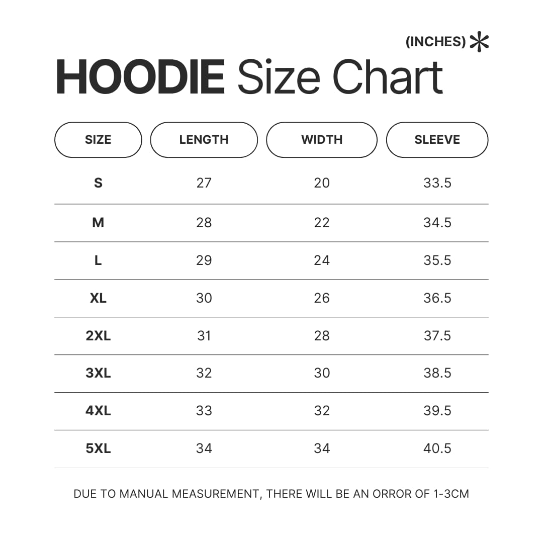 Hoodie Size Chart - Haunted Hotel Store