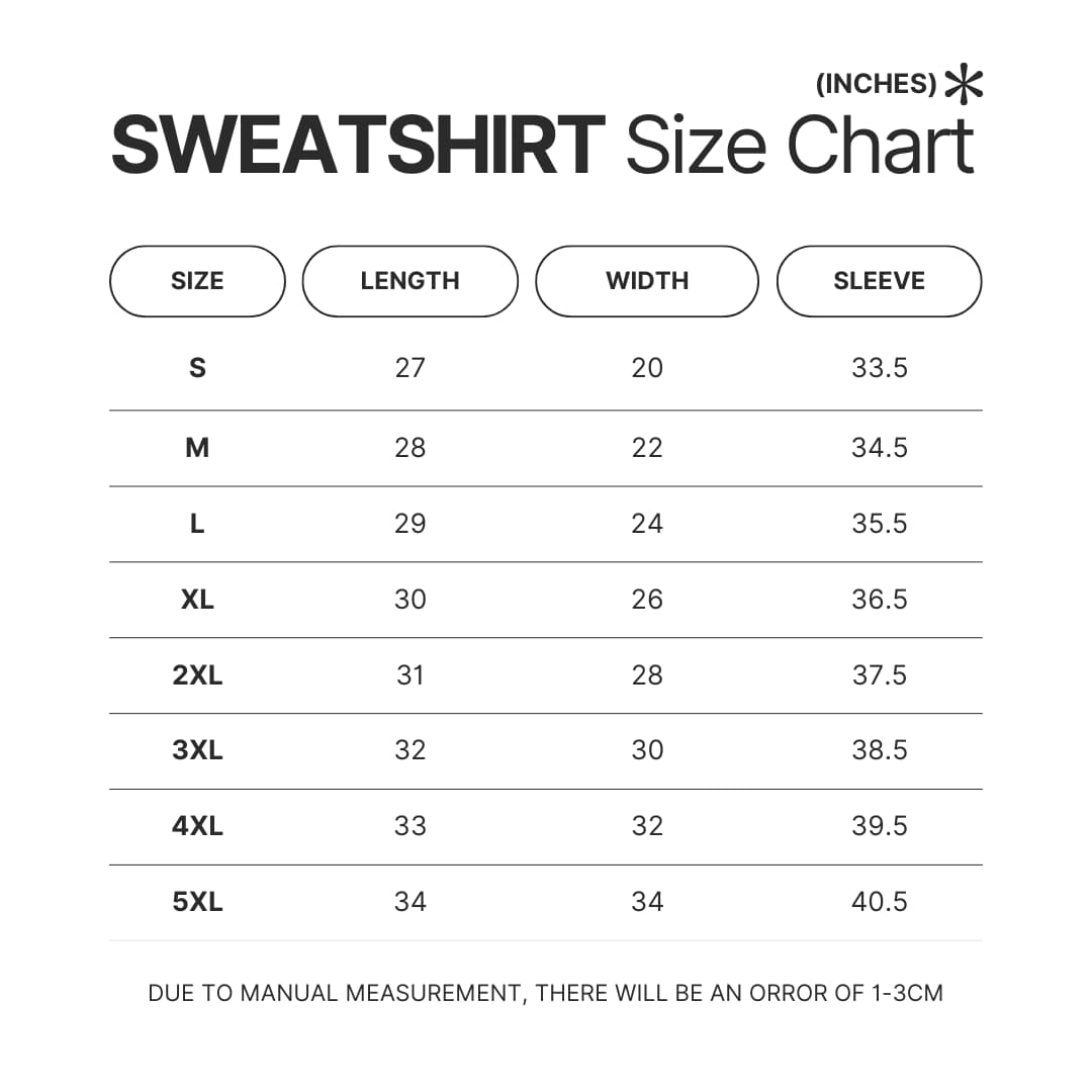 Sweatshirt Size Chart - Haunted Hotel Store